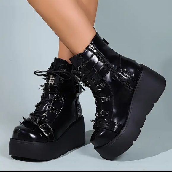 🧿Punk Round Toe Wedge booties - Picture 4 of 4